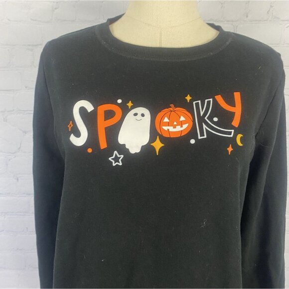 ⭐ 3/$15 Cat & Jack XL Black Spooky Halloween Crewneck Sweatshirt Ghost & Pumpkin - Picture 3 of 7